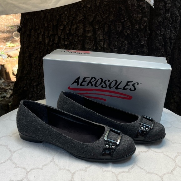 AEROSOLES Dark Gray Women's Felted Flats with Buckle - Picture 3 of 12